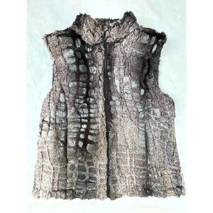 Two Sisters Outerwear Womens Full-Zip Textured Faux Fur Vest Small Gray Outdoor